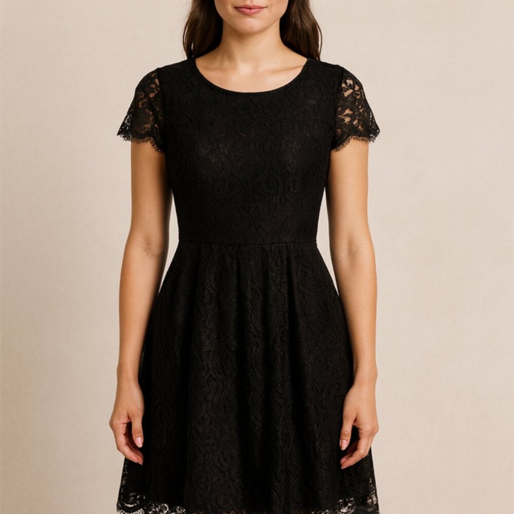 J.CREW‎ Black Lace Fit & Flare Dress Womens Size 2 Cocktail Party Classic Lined